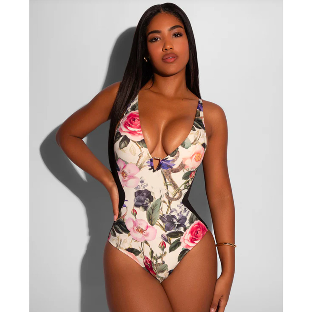 TA3 Plungey Triangle Contour Rose One Piece Swimsuit Large NWT